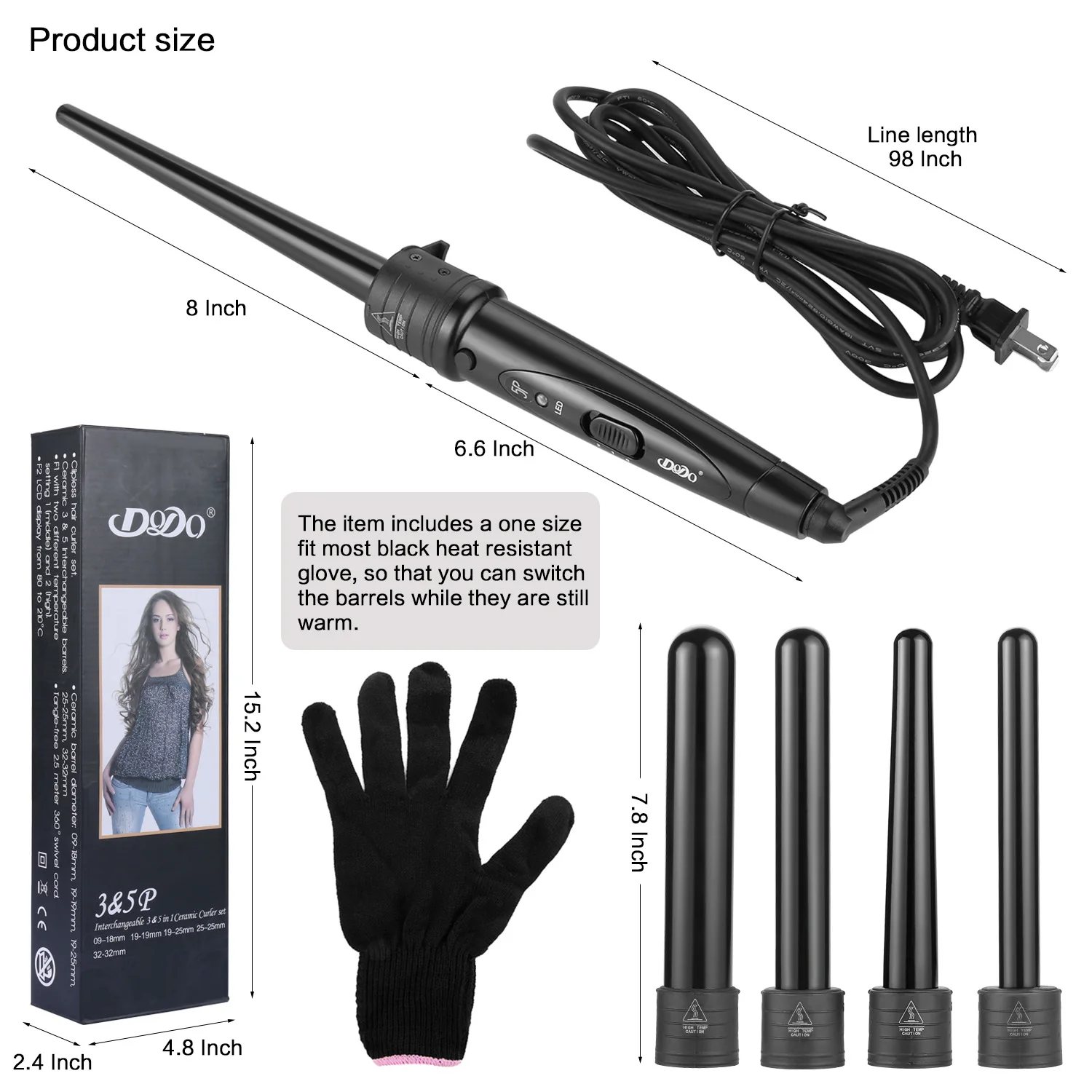 

5 in 1 Hair Curling Styling Wand Wave Iron Ceramic Curler Adjustable Temperature