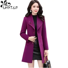 UHYTGF, новинка, Женское шерстяное пальто, зимняя куртка, высокое качество, женская тонкая шерстяная верхняя одежда, элегантная женская длинная M-3XL, плюс размер, куртка 914