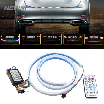 

120cm Wireless Remote RGB Flow LED Strip Rear Trunk Light RED Yellow White Car Brake Turn Tail Tailgate Lights For Honda For VW