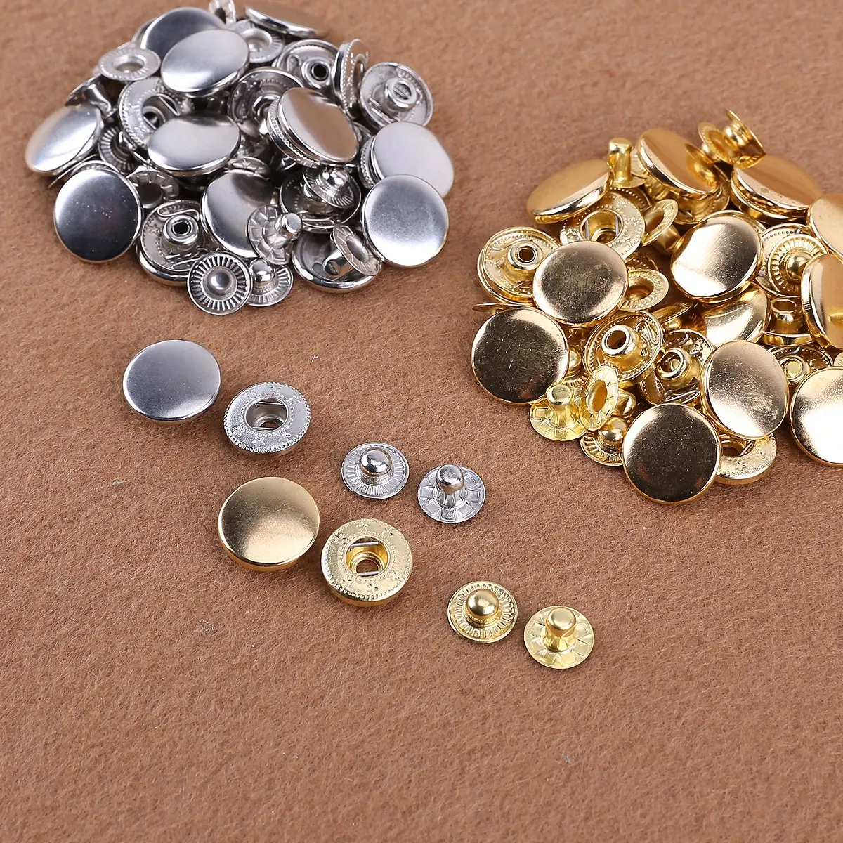 Hot 15pcs silver + 15 pcs golden 15mm Snap Button Metal ...