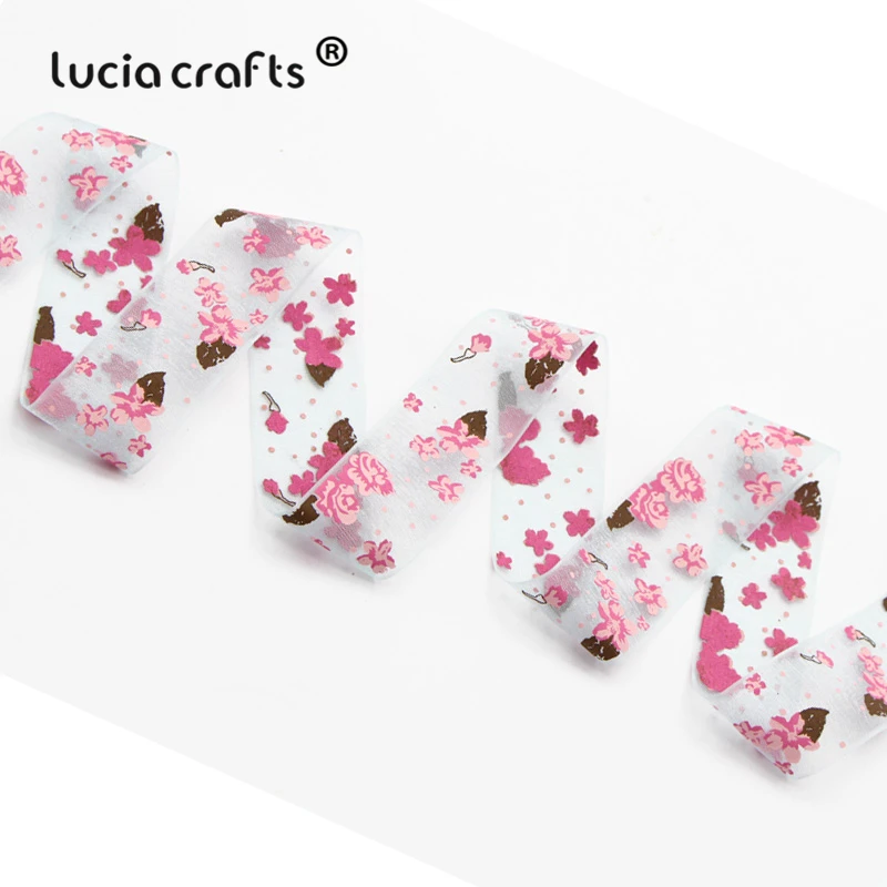 Lucia crafts 6 ярдов 25 мм разноцветные варианты Печатные Цветы органза ленты DIY шитье и бант для волос аксессуары P0103