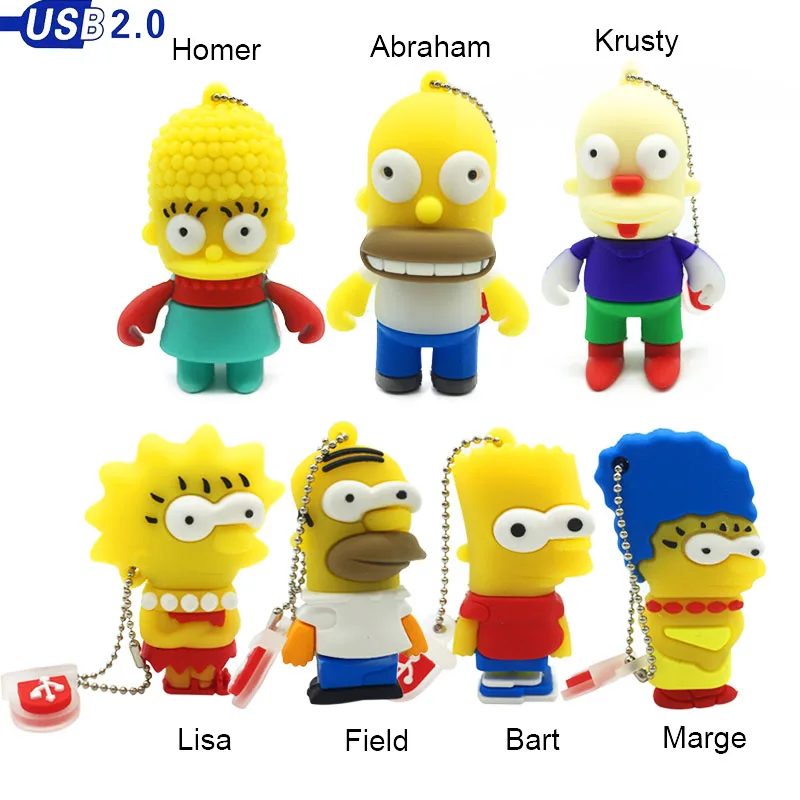 

cute cartoon usb flash drive 128gb memory usb 2.0 16gb 4GB 8GB usb stick 64GB wholesale creative Simpson pendrive 32gb pen drive