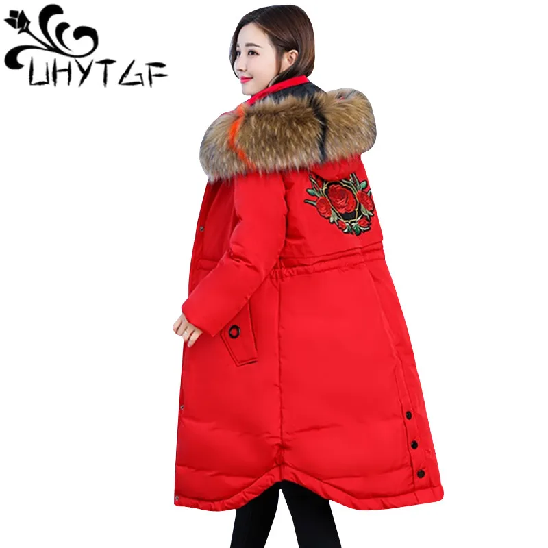 

UHYTGF Plus size L-5XL Winter Jacket Women parka feminina Thick Warm Coats Female Jackets Faux Fur Down Cotton Coat Overcoat 104