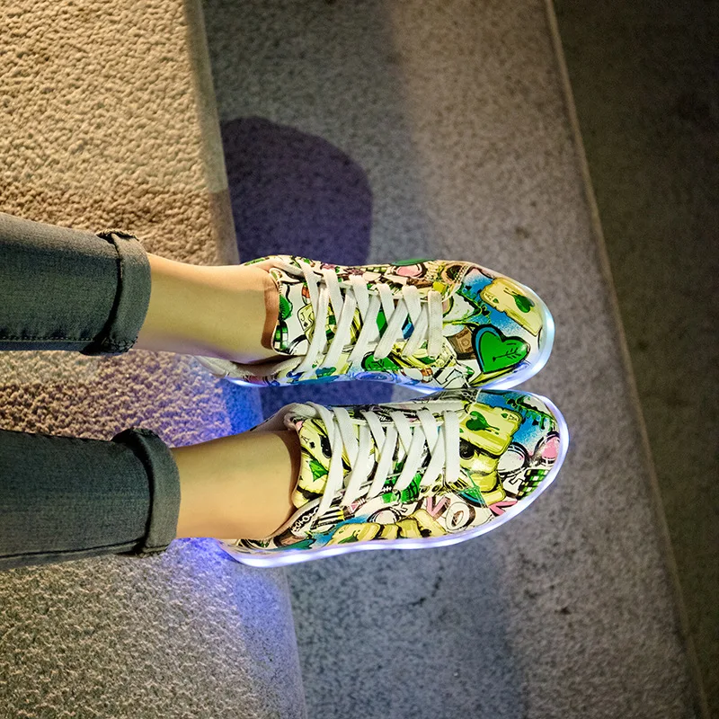 EUR 30-44 детские кроссовки светящаяся Мода USB перезаряжаемая обувь со светодиодной подсветкой для детей, светящиеся кроссовки для мальчиков и девочек - Цвет: FDH105 Puke green