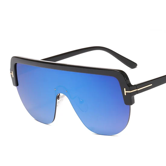 Шауна негабаритный цельный очки солнцезащитные очки для женщин Мода Половина рамки градиент солнцезащитный козырек UV400 Мужские солнцезащитные очки - Цвет линз: Black Blue Mirror