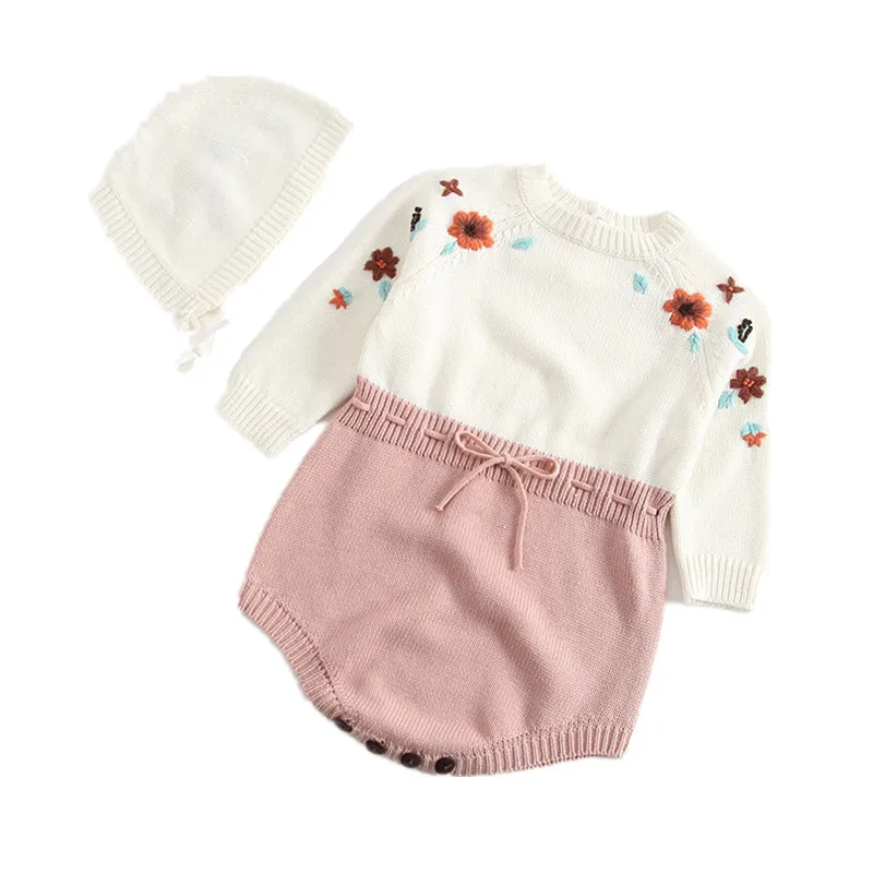 Трикотажные комбинезоны с рисунком медведя для новорожденных; коллекция года; осенняя одежда для девочек; Вязаный комбинезон для маленьких девочек; Одежда для новорожденных мальчиков; комбинезоны; свитер - Цвет: B83H12 Pink