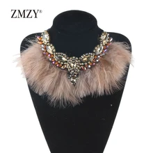 ZMZY, ручная работа, перо, цветы, ожерелье s& Кулоны, Женская Цепочка с кристаллами, ожерелье, винтажное ювелирное изделие, подарок