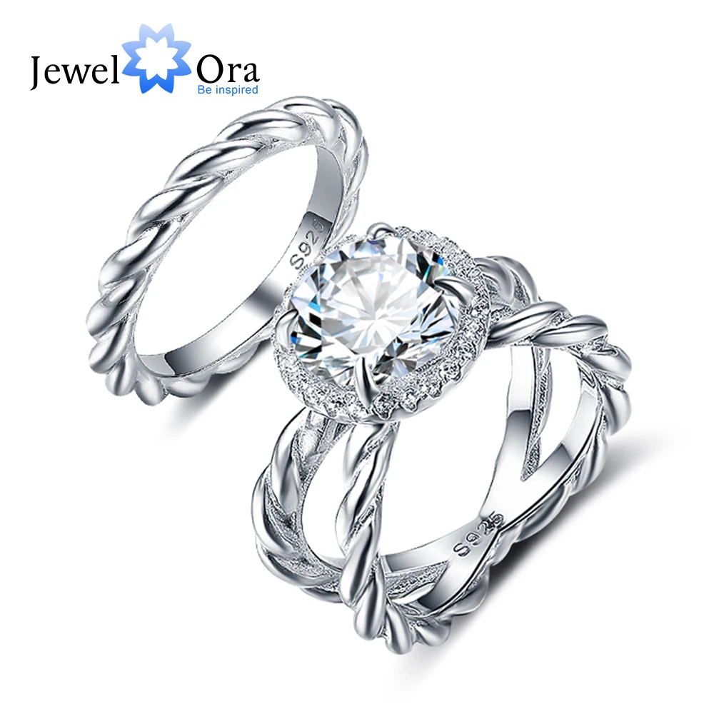 

Spiral Shape Ring Sets 10mm 3.5 CT Hearts And Arrows Cubic Zirconia 925 Sterling Silver Rings For Women (JewelOra RI102332)