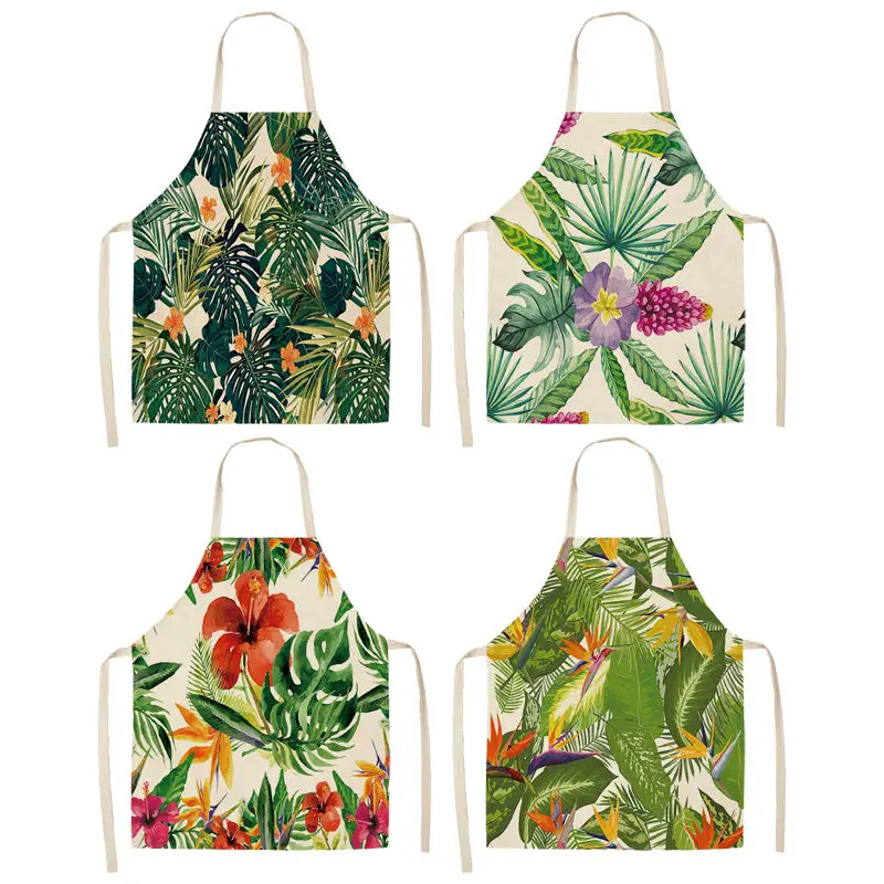 1Pcs Cactus Tropical Plants Kitchen Apron for Women Home Cooking Baking Coffee Shop Cotton Linen Cleaning Aprons 53*65cm MP0002