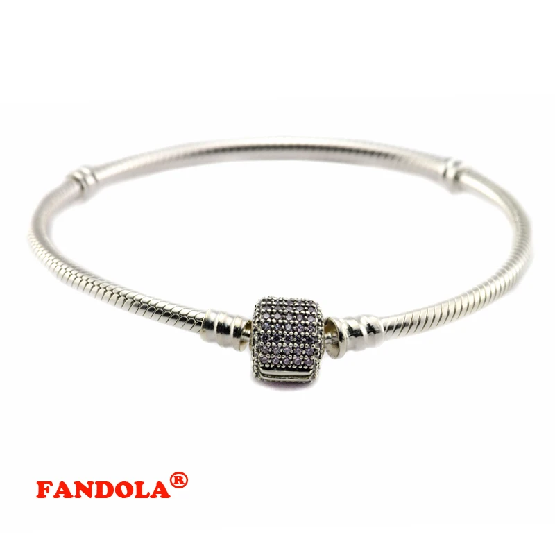 

Compatible with European Jewelry Signature Clasp Bracelet with Fancy Pink Cubic Zirconia 925 Sterling Silver Free Shipping