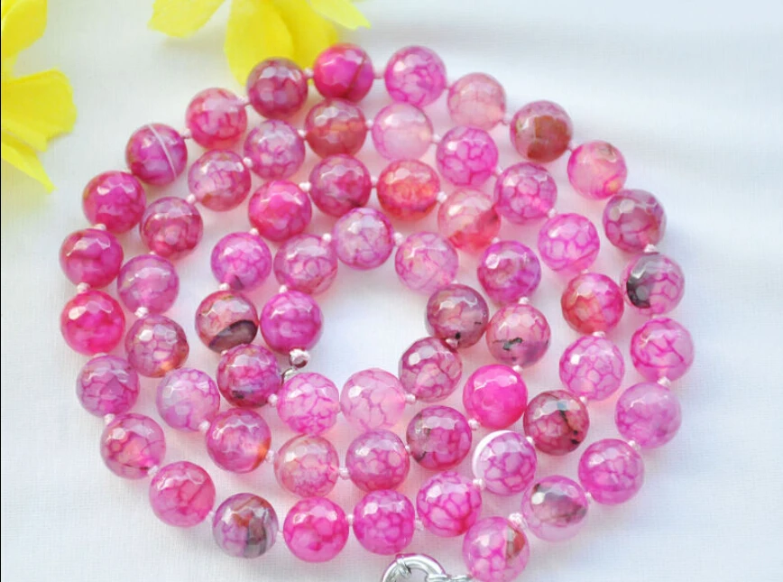 

FREE SHIPPING ****** 12mm plum-red round faceted agate bead necklace 33inch
