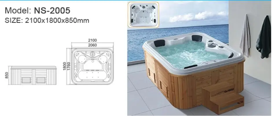 2100 мм 4 человека емкость плавательный бассейн гидромассажная Ванна акриловая гидромаска серфинг четыре человека открытый спа NS2005