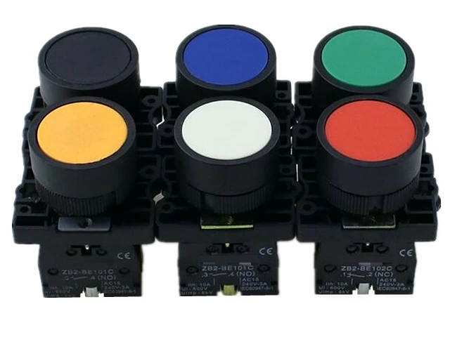 

22mm 1 NO / 1NC Sign Momentary Push Button Switch 600V 10A ZB2-EA31 Red, green, yellow, blue, white and black