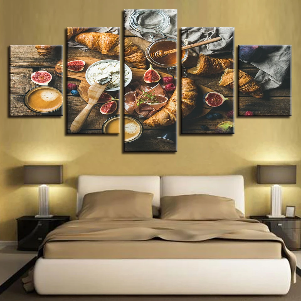 Still-Life-Art-Modular-Canvas-Picture-5-Pieces-Food-Honey-And-Bread-Painting-Framework-Decoration-Living (2)