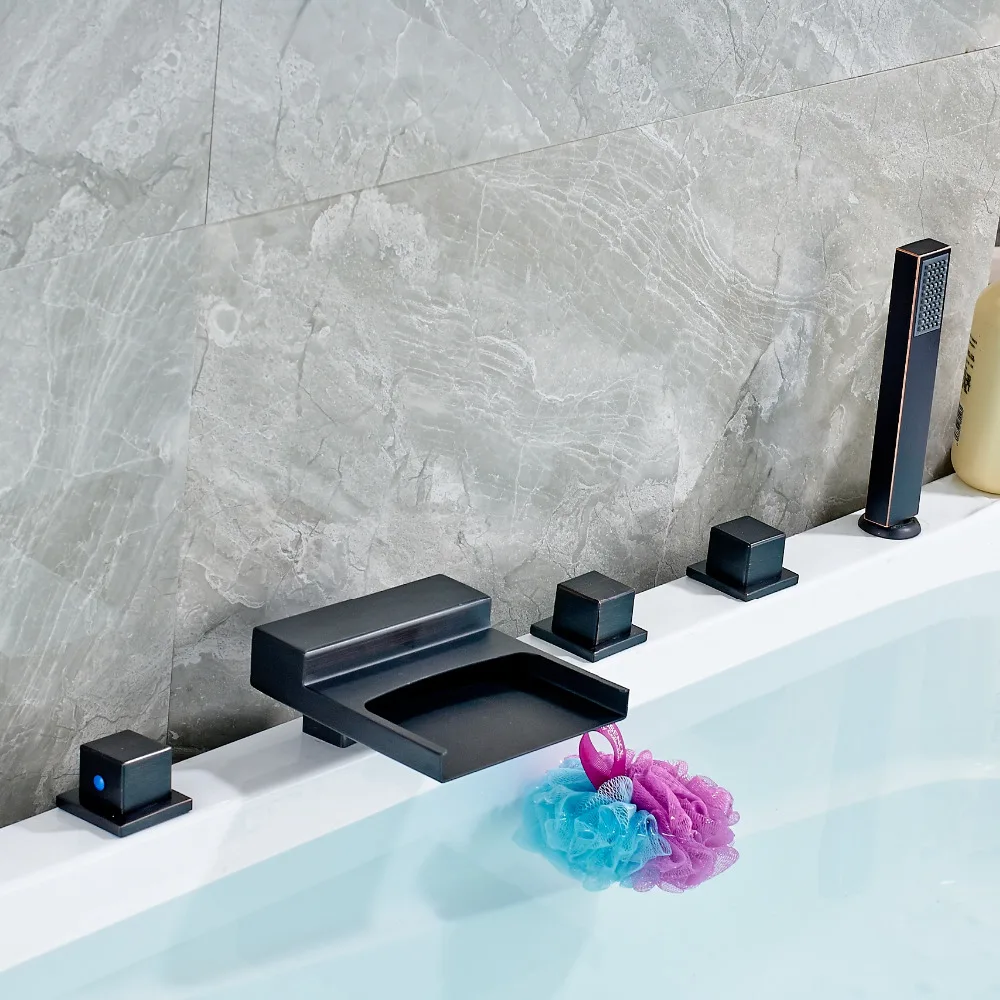 

Modern Pull Down Oil Rubbed Bronze Handheld Shower 5PC Bathtub Faucet Mixer Tap