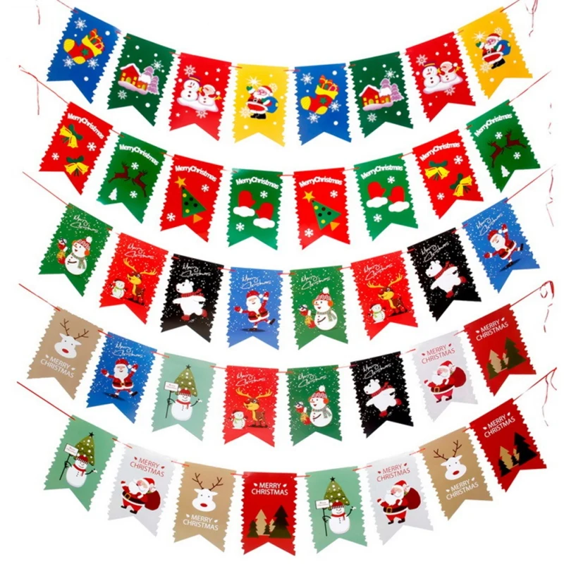 Christmas Paper Flag Banners Wedding Bunting Decor Birthday Party Baby Shower Garland Tent Christmas Fish Tail Pull Decoration