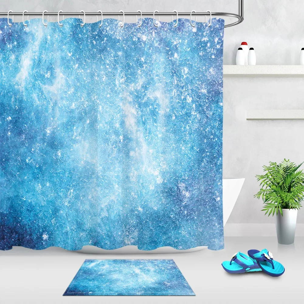 LB Blue Ice Custom Shower Curtain with Door Mat Set Luxury Eco-Friendly Waterproof Bathroom Fabric For Art Nature Bathtub Decor | Дом и сад