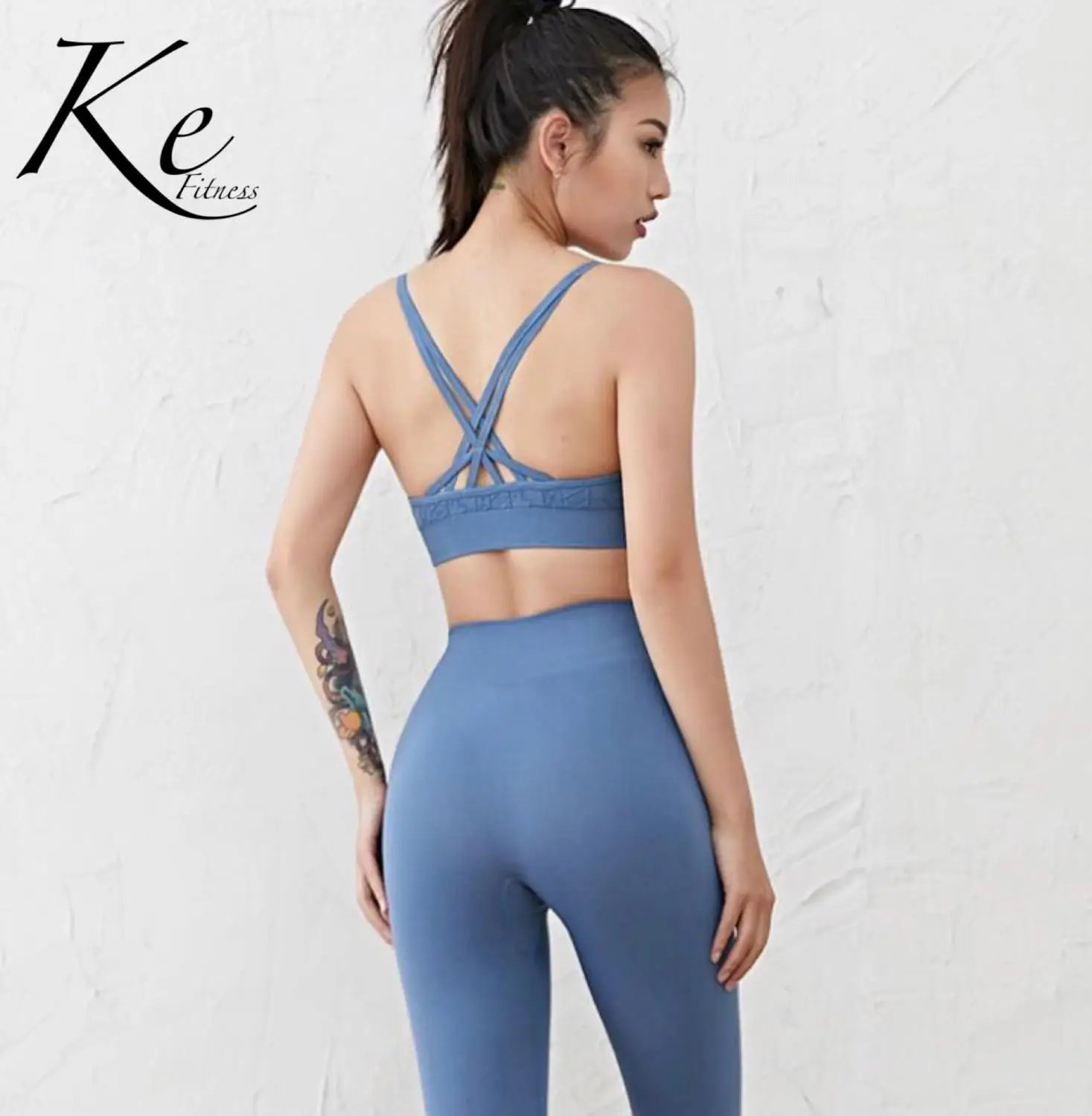 

KE blue gray back cross beauty back simple and comfortable sports bra female sense short fitness yoga underwear yoga top running