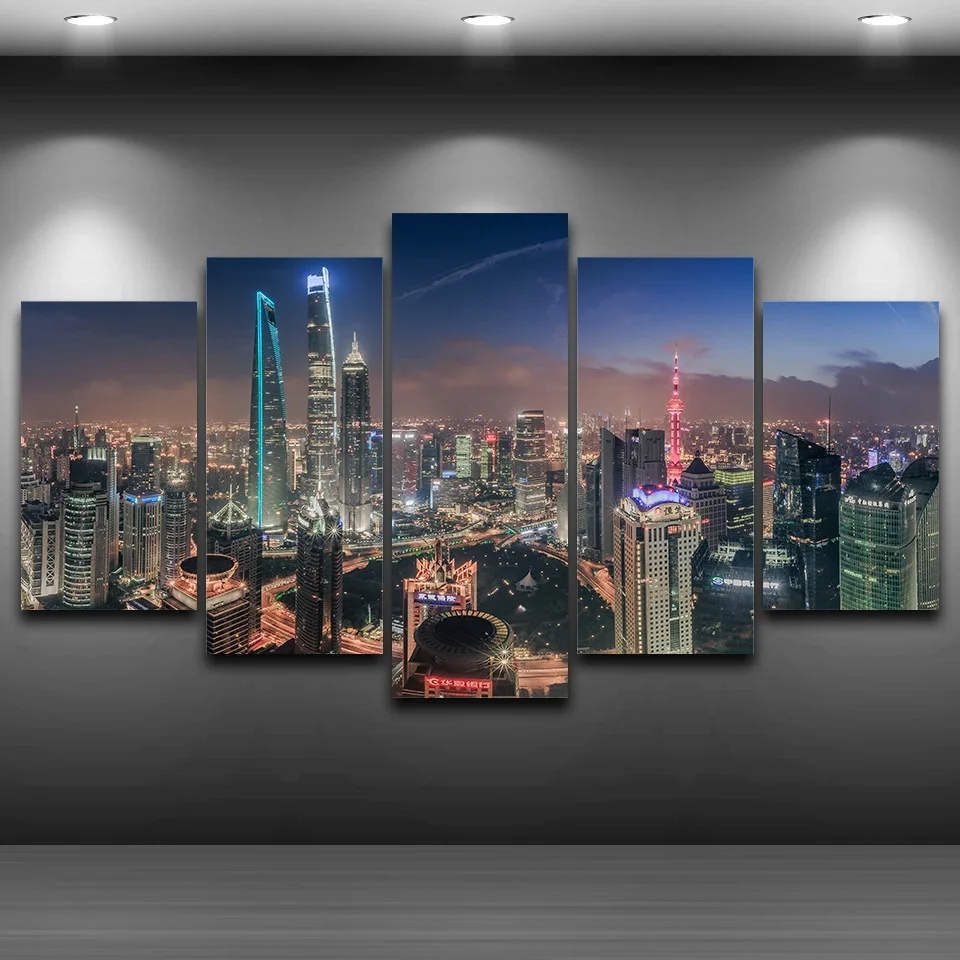

Canvas Poster Wall Art Home Decor For Living Room Frame 5 Pieces Shanghai Tower City Building Painting HD Print Modular Pictures