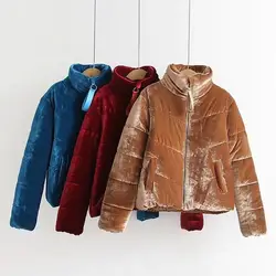 2019 новые модные женские пальто универсальные тонкие однотонные бархатные куртки Roupas De Inverno Femininas Бесплатная доставка