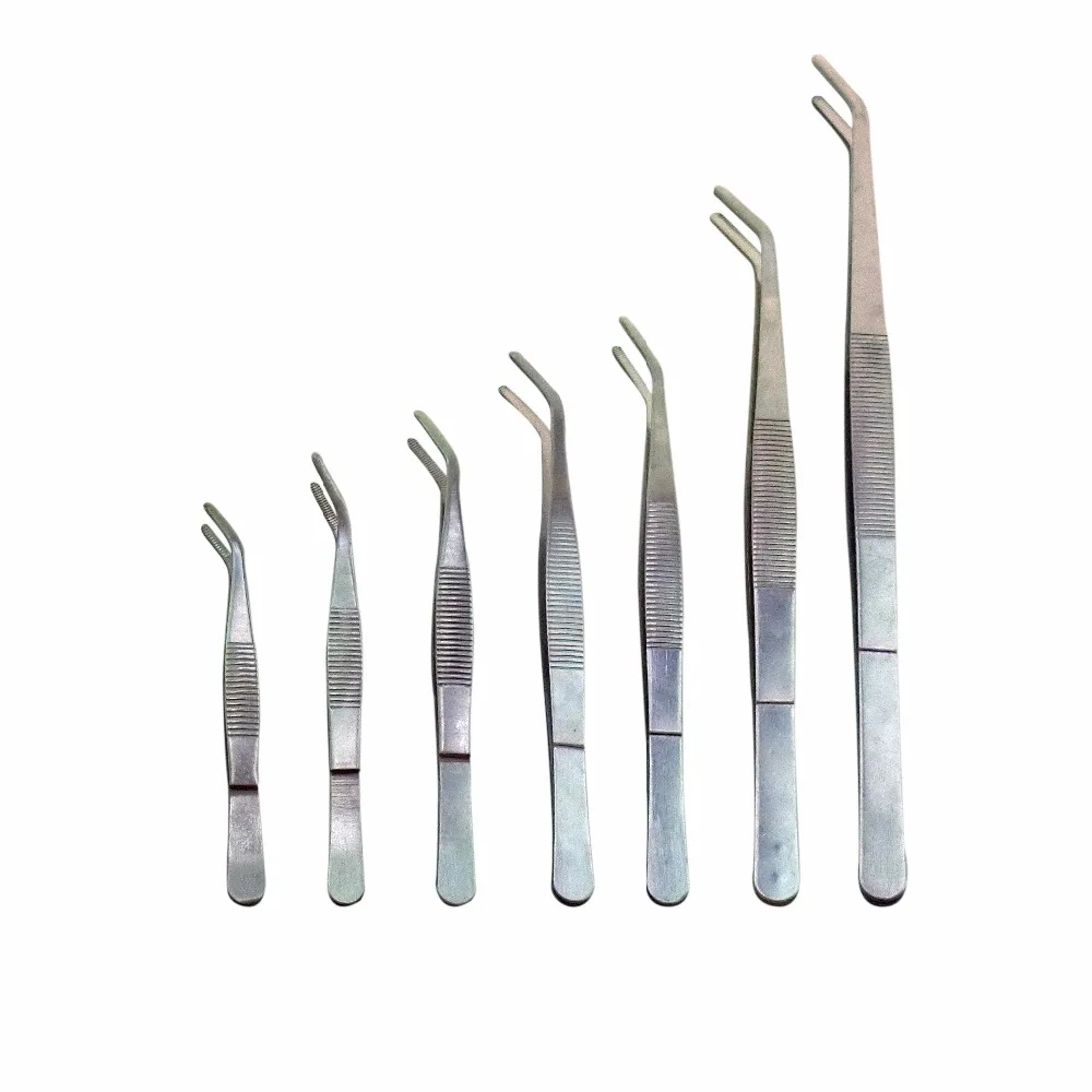 3pcs Curved Head Stainless Steel Medical Tweezers Dental Precision Forceps Cleaning Tooth Surgical Dental Extration Tool 7 Size