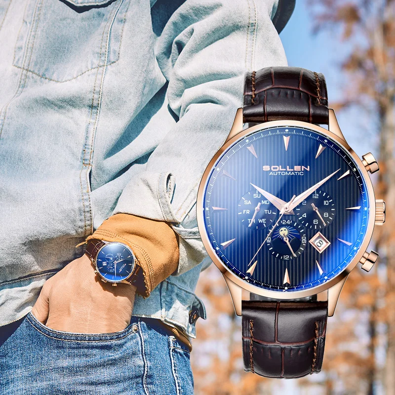 

Top Brand Fashion Sport Men Mechanical Watch Leather Waterproof Watch students Automatic Watch multi-function Relogio Masculino
