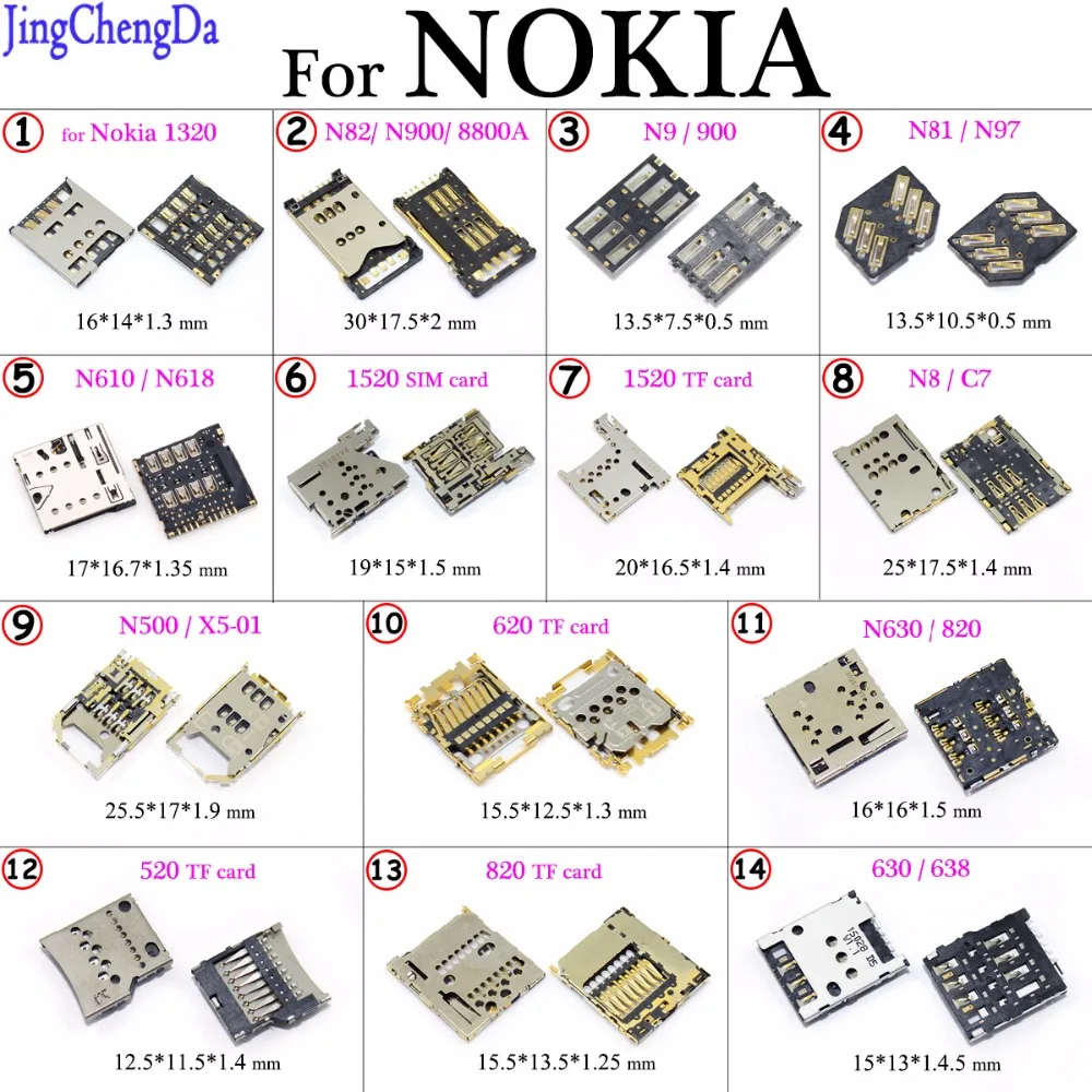 

JCD For Nokia Lumia 550 720 530 535 820 730 1320 SIM TF SD Card Adapters Slot Tray Holder Socket Reader Module Repair