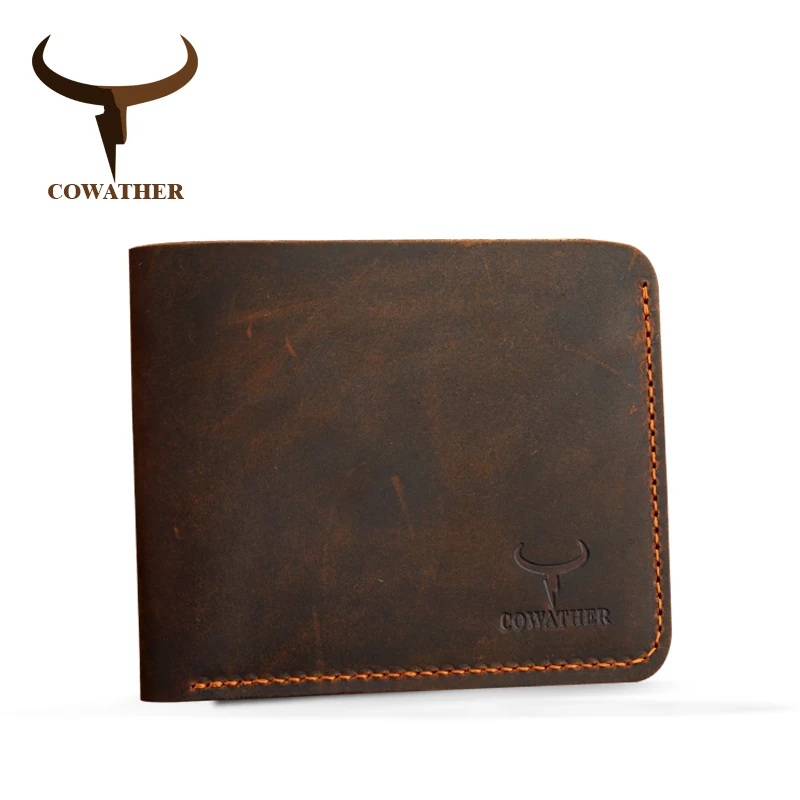 COWATHER Crazy Horse Leather Men Wallets Vintage Genuine Leather Wallet For Men Cowboy Top Leather Thin