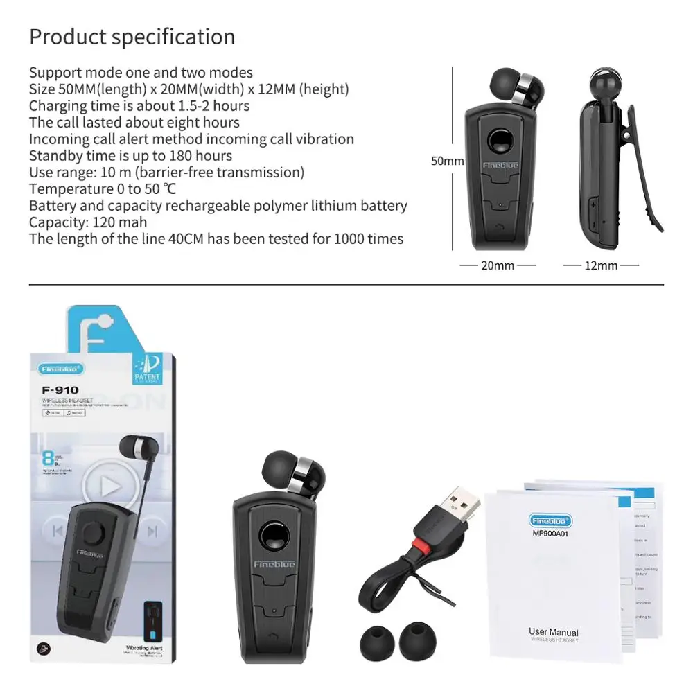 Беспроводные Bluetooth наушники Fineblue F910 с зажимом для шеи телескопические деловые