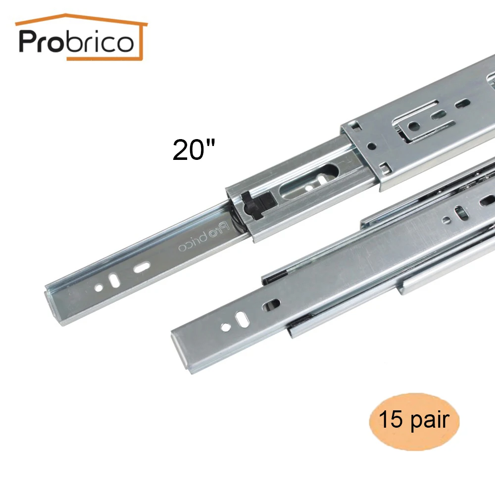 

Probrico 15 Pair 20" Soft Close Ball Bearing Drawer Rail Heavy Duty Rear/Side Mount Kitchen Furniture Drawer Slide DSHH32-20A
