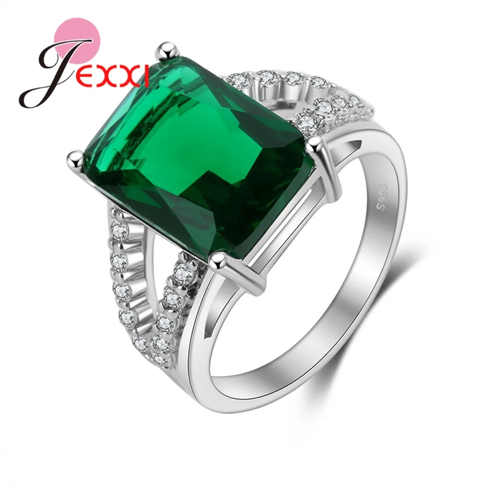 

Wholesale New Dark Green Rectangle Cubic Zirconia V Shape Rhinestone High Quality 925 Sterling Silver Rings For Ladies