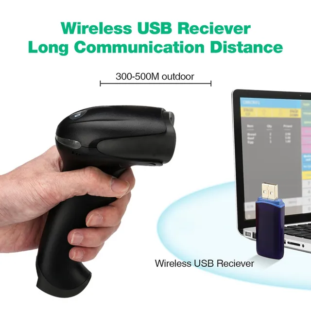 Wireless Barcode Scanners 433Mhz long range Cordless Handheld laser Barcode scanner High Scaned Speed POS and Inventory NT-2028