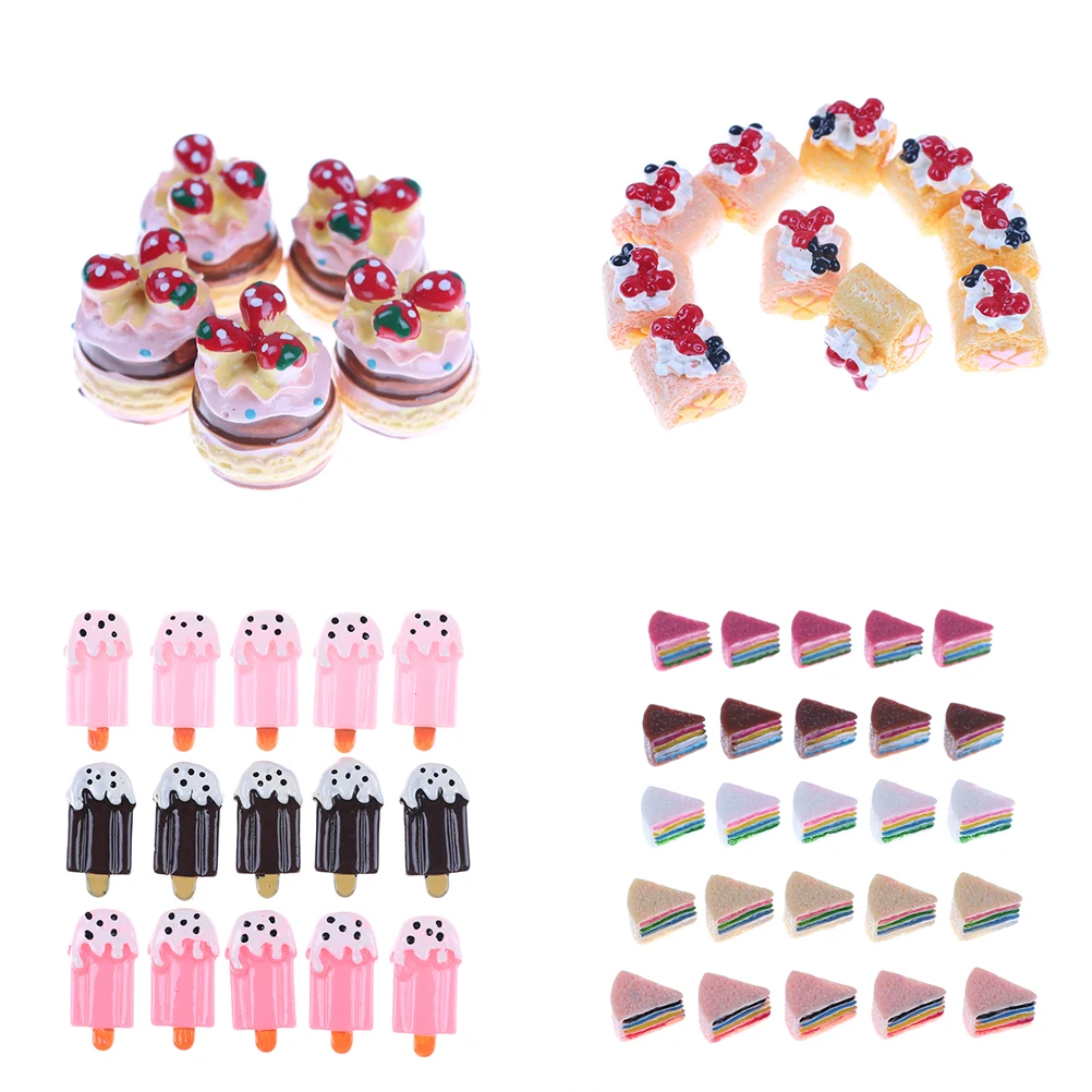 

5PCS Colorful Mix Straberry Cake Ice Cream Mini Miniature Candy Cake Resin Cabochons For Phone Deco, Jewelry Accessory DIY