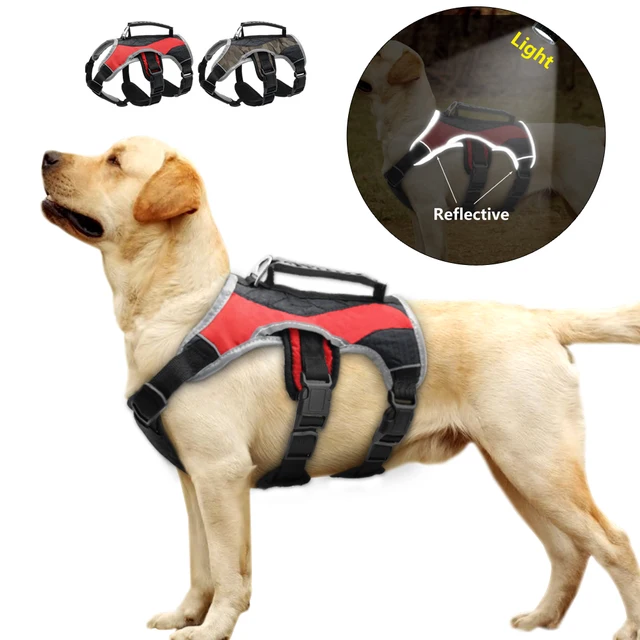 Reflective Nylon Large Dog K9 Harness Mesh Padded Dog Training Vest Adjustable With Lift Handle