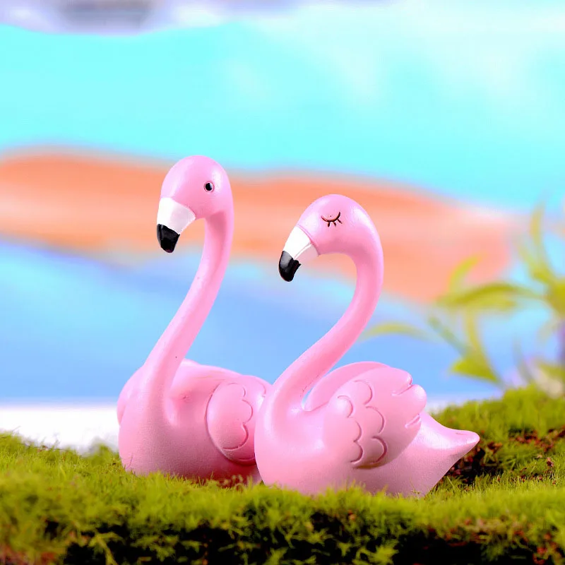 2 Pcs Cute Mini Pink Bird Fairy Garden Figurines Miniature Resin Crafts Ornament Gnomes Micro Landscape Home Decoration