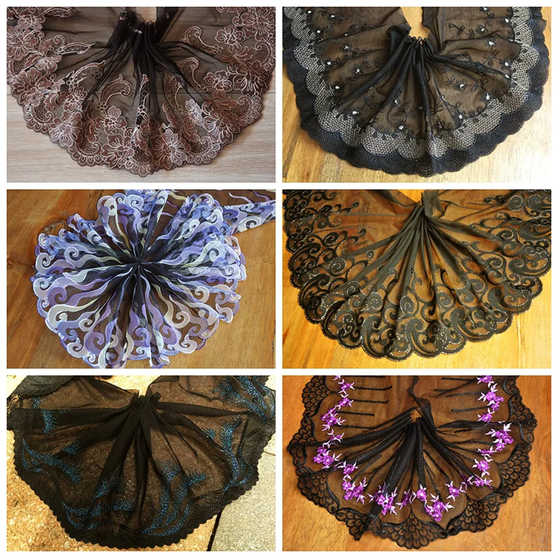 

3meters/lot 15--24cm Mesh Embroidered lace fabrics Lace Ribbon Wedding Accessories Patchwork DIY crafts African Doll lace LAV148