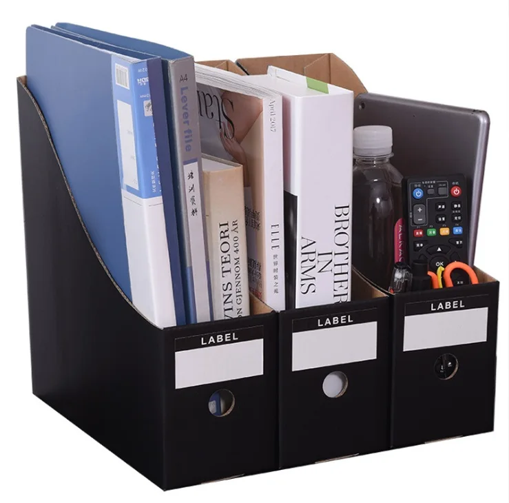 LOAAO Экологичная картонная коробка-органайзер, Офисная коробка для файлов, держатель, коробка для хранения книг, Настольная домашняя организация для хранения - Цвет: 3pcs black