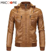 Модные мужские Зимние Кожаные Куртки из искусственной кожи, Корейская флисовая куртка со съемным капюшоном из искусственной кожи, Мужская мотоциклетная куртка S-3XL