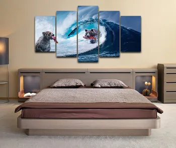 

5 Panel HD Poster Bears Sea Wave Giant Fish Canvas Painting Frame Modern Abstract Photo Home Decor Pictures Room Wall Art