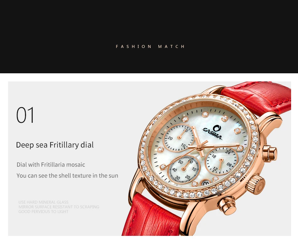Модные Элитный бренд часы Для женщин элегантный досуг Золотой Кристалл Для женщин кварцевые наручные часы красный кожаный