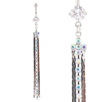 

Belly button rings Claw Chain dangle Navel rings Body piercing Jewelry Crystal AB 316L Surgical Steel bar 14G nickel-free