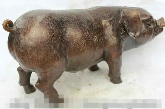 

S1532 26" China Chinese Bronze animal Folk Fengshui Zodiac Year Pig Statue sculpture
