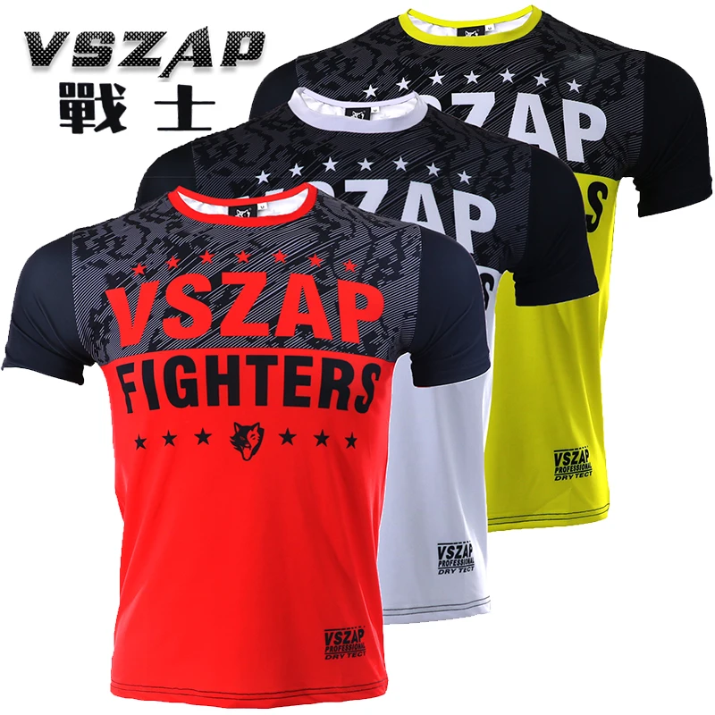 

2018 FIGHTERS VSZAP Compression T-Shirts Quick Dry MMA Rashguard Boxing T shirt Men MMA Gym Kickboxing Muay Thai Boxing Training