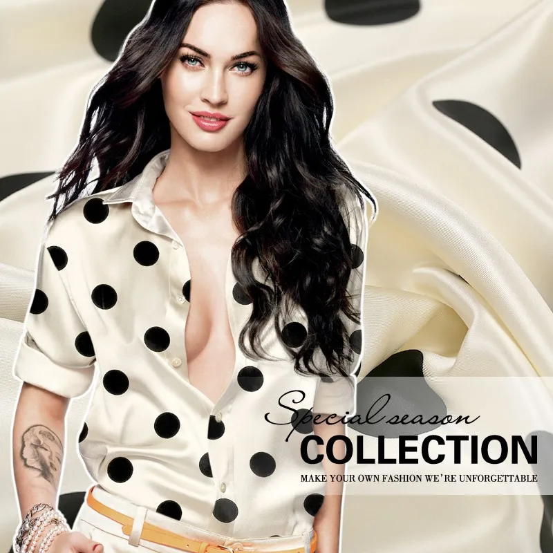 

alibaba express Telas best selling 2018 products 19 mm elastic black white polka dot 95% silk satin fabric Dress tissus au metre