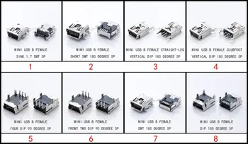 

Free shipping 80pcs/lot 8models Mini USB connector B type 5pin SMT/DIP USB socket female jack 2.0