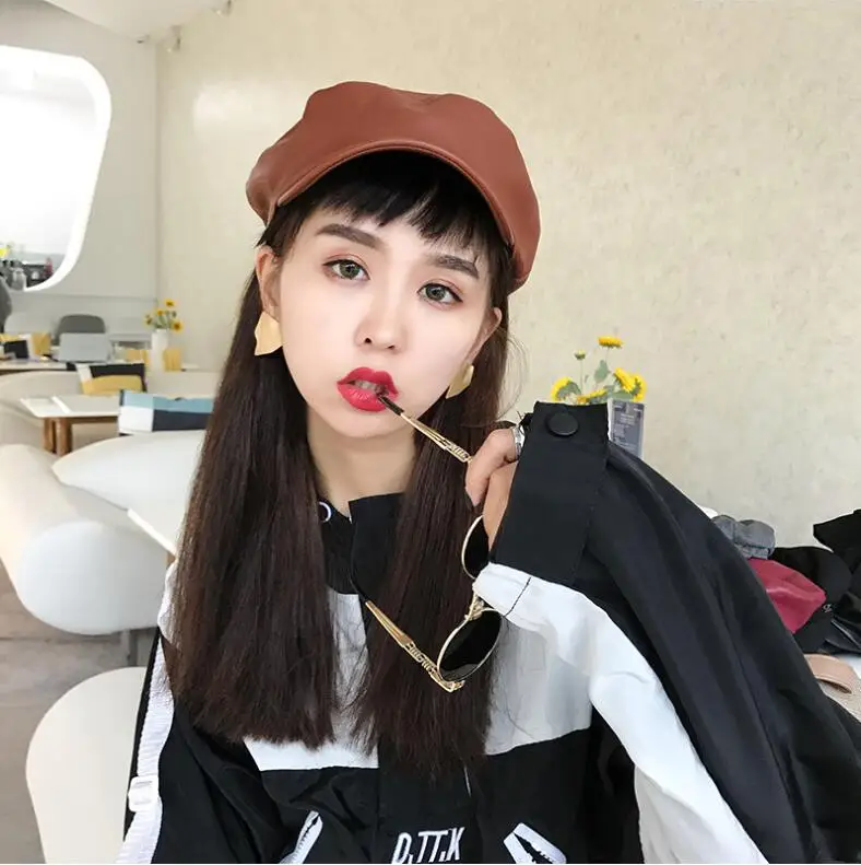 Buy New Korean fashion painter cap Women leather Beret
