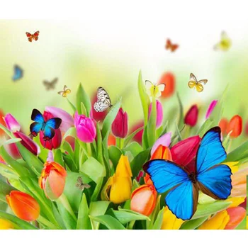 

Tulipani and butterfly 5d fai da te diamante ricamo pittura diamante pieno di strass mosaico home decorativa needlework Y527