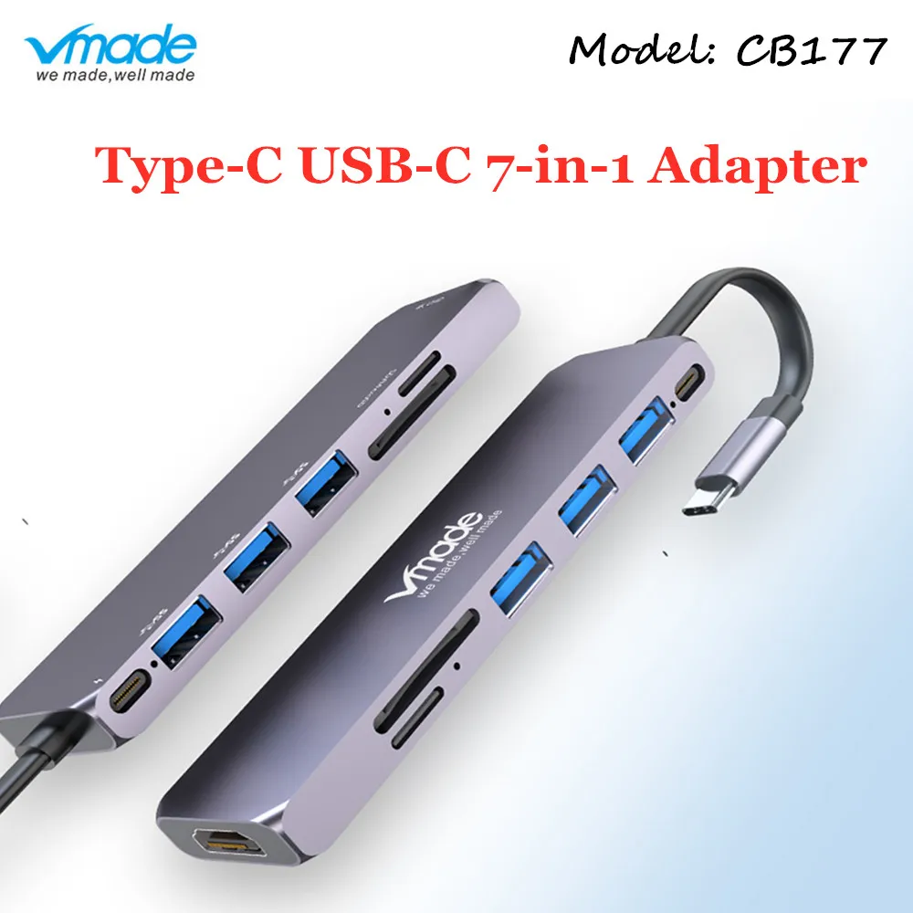 

Vmade 7 in 1 USB telephone Adapter Mobile Phone Adapter Multi Port to HDMI PD port TypeC 3.0 Support smart phone Docking Station