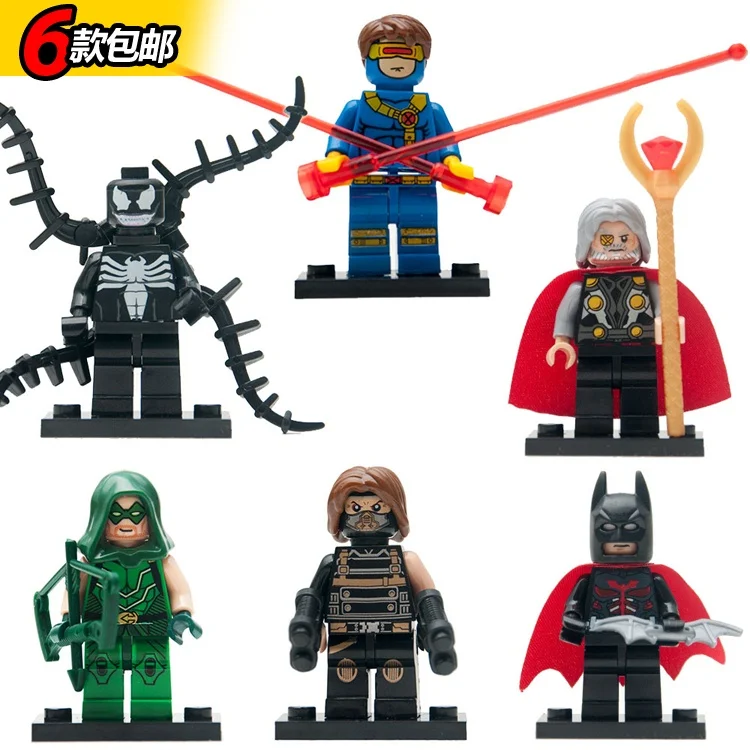 

6pcs Super Heroes Batman Venom Green Arrow Odin Winter Soldier Cyclops Justice League Building Blocks minifig Kids Toys Gifts