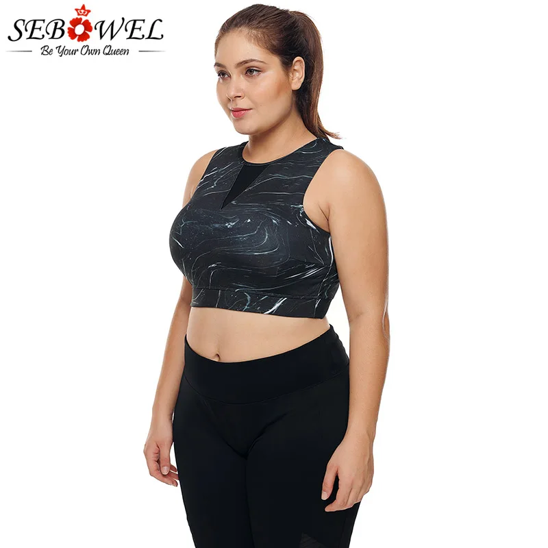 Black-Mesh-Insert-High-Neck-Plus-Size-Sport-Bra-LC26039-2-3 